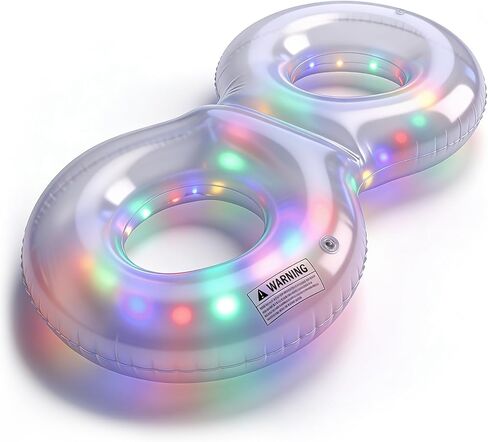 Jenaai LED تعويم حمام السباحة المزدوج للبالغين، يتوهج في الظلام أنبوب قابل للنفخ لشخصين، حلقات مضيئة لحفلات السباحة الليلية الصيفية، الشاطئ، البحيرة، مقعدين للأصدقاء والأزواج in Kuwait
