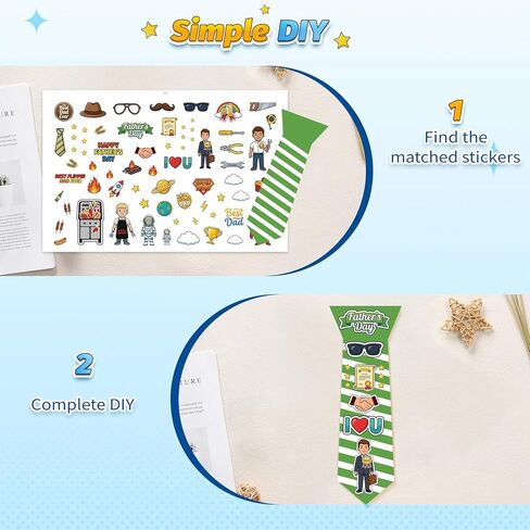 48Pcs Fathers Day Crafts for Kids Classroom with 8pcs Father's Day Stickers DIY Tie Fathers Day Decorations Father's Day Decor Make Your Own Tie Bulk Crafts in Saudi Arabia