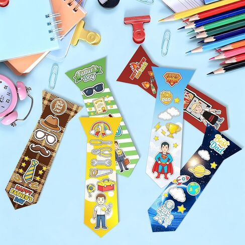 48Pcs Fathers Day Crafts for Kids Classroom with 8pcs Father's Day Stickers DIY Tie Fathers Day Decorations Father's Day Decor Make Your Own Tie Bulk Crafts in Saudi Arabia