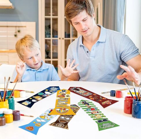 48Pcs Fathers Day Crafts for Kids Classroom with 8pcs Father's Day Stickers DIY Tie Fathers Day Decorations Father's Day Decor Make Your Own Tie Bulk Crafts in Saudi Arabia