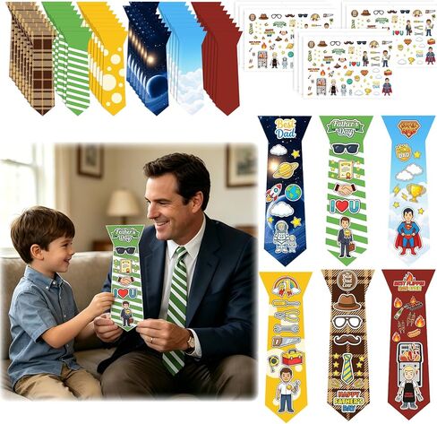 48Pcs Fathers Day Crafts for Kids Classroom with 8pcs Father's Day Stickers DIY Tie Fathers Day Decorations Father's Day Decor Make Your Own Tie Bulk Crafts in Saudi Arabia