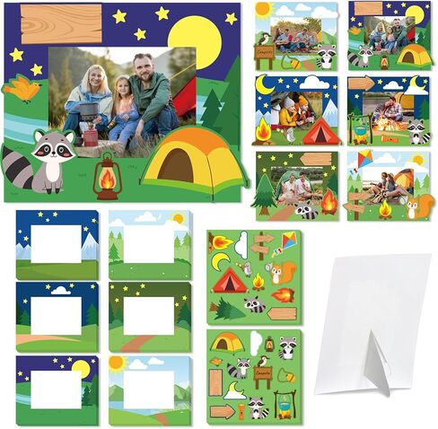 QOUBAI 30 Sets Camp Picture Frame Craft Kits DIY Summer Camping Photo Frame Crafts with Raccoon Tent Stickers Standing Camp Picture Frames Gifts for Camping Birthday Party Favors Home VBS Activities in Kuwait