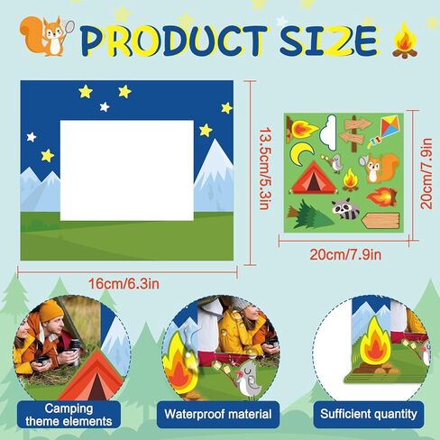 QOUBAI 30 Sets Camp Picture Frame Craft Kits DIY Summer Camping Photo Frame Crafts with Raccoon Tent Stickers Standing Camp Picture Frames Gifts for Camping Birthday Party Favors Home VBS Activities in Kuwait