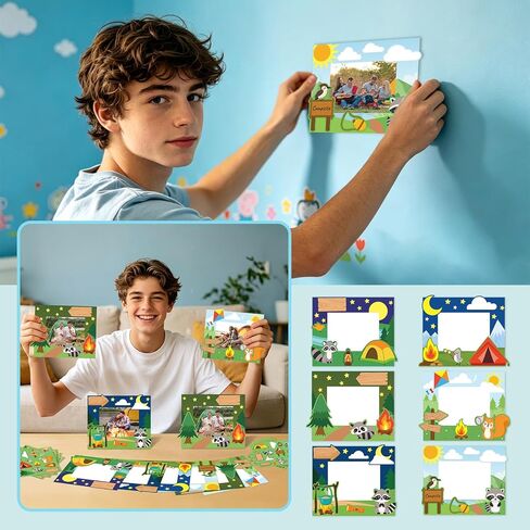 QOUBAI 30 Sets Camp Picture Frame Craft Kits DIY Summer Camping Photo Frame Crafts with Raccoon Tent Stickers Standing Camp Picture Frames Gifts for Camping Birthday Party Favors Home VBS Activities in Kuwait