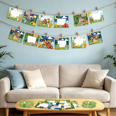 QOUBAI 30 Sets Camp Picture Frame Craft Kits DIY Summer Camping Photo Frame Crafts with Raccoon Tent Stickers Standing Camp Picture Frames Gifts for Camping Birthday Party Favors Home VBS Activities in Kuwait
