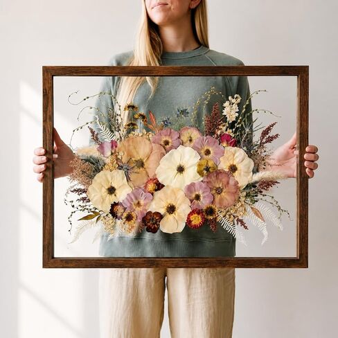 Floating Frames 16x20 Walnut Wood Shadow Box Frame For Pressed Flower Floater Double UV Glass Pressed Flower Floating Frame 20x24 Bouquet Frames For Wedding Memory in Saudi Arabia