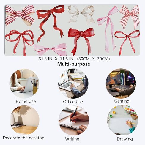 Pink Bow Mouse Pad,Pink And Red kawaii Bow Desk Mat,XL Large Girly Preppy Trendy Gaming Mouse Pads, Girls Laptop Desk Mat For Dorm Home Office, Gifts for Teen Girls Bow Lovers,31.5x11.8 Inch in Saudi Arabia