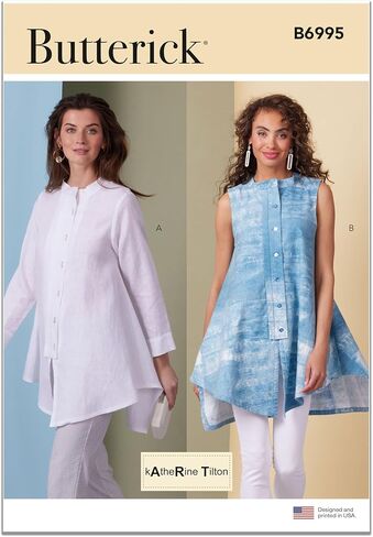 Butterick B6995K5 Misses 'Band Collar Tops نمط الخياطة حزمة من كاثرين تيلتون، رمز التصميم B6995، الأحجام 8-10-12-14-16 in Kuwait