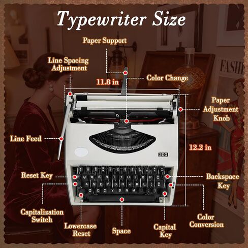 Manual Typewriter with Ribbon for Writers, Notes,Letters and Creative Writing, Fully Mechanical Retro Portable Typewriting Machine for Home and Office Vintage Decor, Classic Old Fashioned Collectible in Kuwait