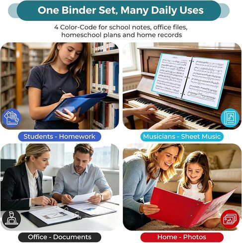 SUIN Adjustable 1'' 3 Ring Binders, Plastic 1 Inch O-Rings Binder, Holds 200 Sheets Letter Size 8.5 x 11'',Used for School Office Home, Assorted 4 Colors, in Kuwait