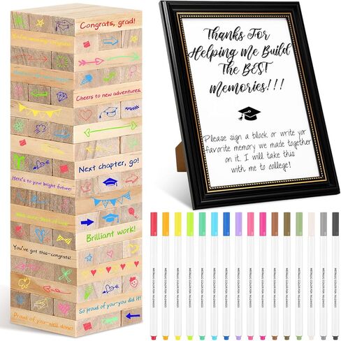 Gerrii 72 Pcs 2026 Graduation Guest Book Alternative for Sign in, 54 Wooden Block 16 Pens and Grad Photo Frame for Congrats Grad Party Supplies College High School (Black Photo Frame) in Kuwait