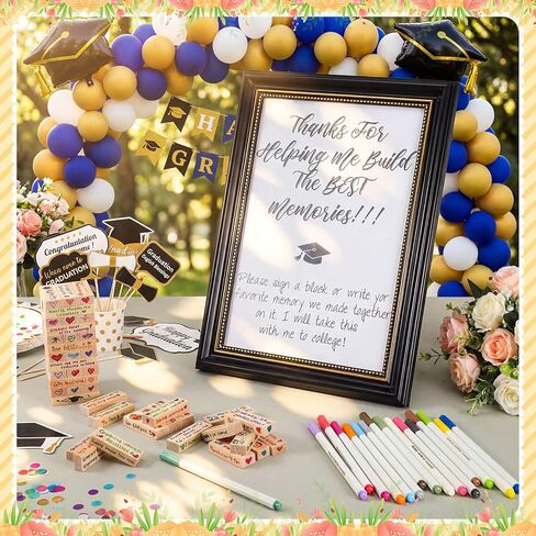 Gerrii 72 Pcs 2026 Graduation Guest Book Alternative for Sign in, 54 Wooden Block 16 Pens and Grad Photo Frame for Congrats Grad Party Supplies College High School (Black Photo Frame) in Kuwait