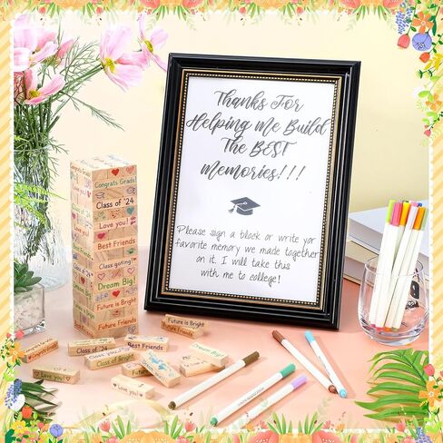 Gerrii 72 Pcs 2026 Graduation Guest Book Alternative for Sign in, 54 Wooden Block 16 Pens and Grad Photo Frame for Congrats Grad Party Supplies College High School (Black Photo Frame) in Kuwait