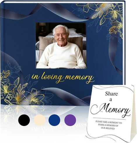 Elegant Funeral Guest Book - in Loving Memory Guestbook with Photo Slot - 330 Entries Memorial Guest Sign in Book for Funeral Service, 9"x7.5", Purple in Saudi Arabia