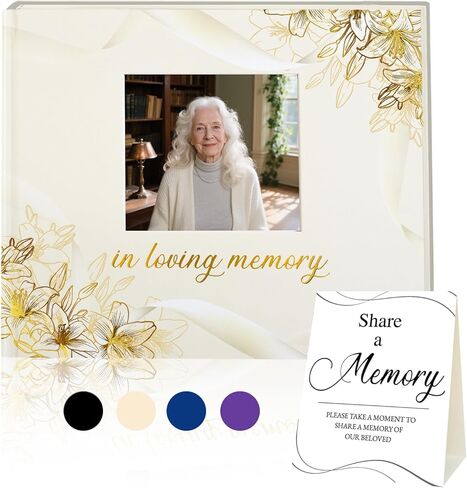 Elegant Funeral Guest Book - in Loving Memory Guestbook with Photo Slot - 330 Entries Memorial Guest Sign in Book for Funeral Service, 9"x7.5", Purple in Saudi Arabia