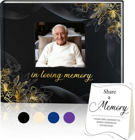 Elegant Funeral Guest Book - in Loving Memory Guestbook with Photo Slot - 330 Entries Memorial Guest Sign in Book for Funeral Service, 9"x7.5", Purple in Saudi Arabia