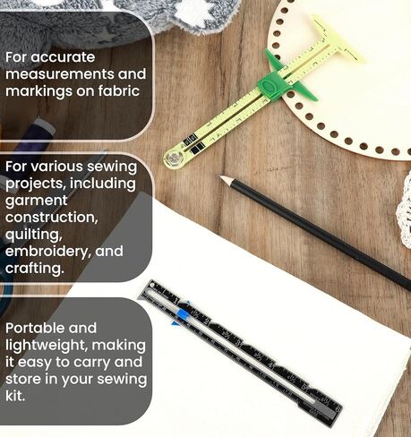 2 Pcs Seam Guide Ruler for Sewing Machine, 5-in-1 Seam Guide Ruler T-Shaped Sliding, Multifunctional Measuring Tool for Quilting & Fabric Crafts in Saudi Arabia