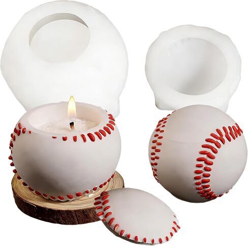 Round Baseball Candle Holder Molds,Storage Box & Plant Pot Silicone Molds for Epoxy Resin, Concrete, Plaster, Sports Ball Theme Mold DIY Home Ornament in Kuwait