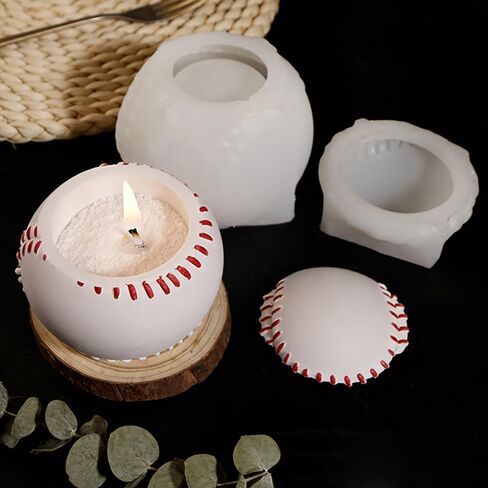 Round Baseball Candle Holder Molds,Storage Box & Plant Pot Silicone Molds for Epoxy Resin, Concrete, Plaster, Sports Ball Theme Mold DIY Home Ornament in Kuwait