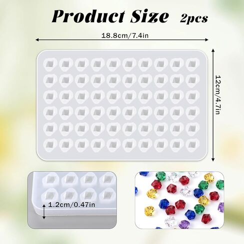 2 Pcs Mold Resin Craft Makes 60 Crystals, Gemstone Silicone Mold, Clear Resin Molds, Mini 3D Diamond Epoxy Casting Mold for Making DIY Crafting, Earring, Pendant, Necklace, Soap, Ice Cube in Saudi Arabia