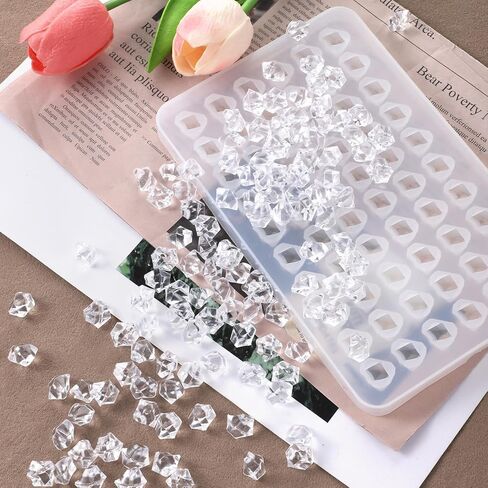2 Pcs Mold Resin Craft Makes 60 Crystals, Gemstone Silicone Mold, Clear Resin Molds, Mini 3D Diamond Epoxy Casting Mold for Making DIY Crafting, Earring, Pendant, Necklace, Soap, Ice Cube in Saudi Arabia