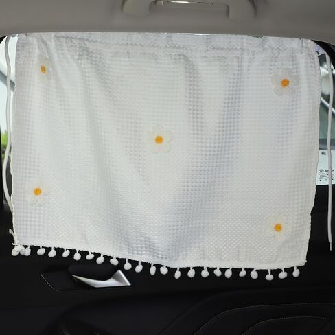 Car Side Window Sun Shade Privacy Curtain for Baby - Baby Window Shades for Car, Waffle Flower Design, Polyester Material, UV Protection, 25.6x18.4in, White in Saudi Arabia