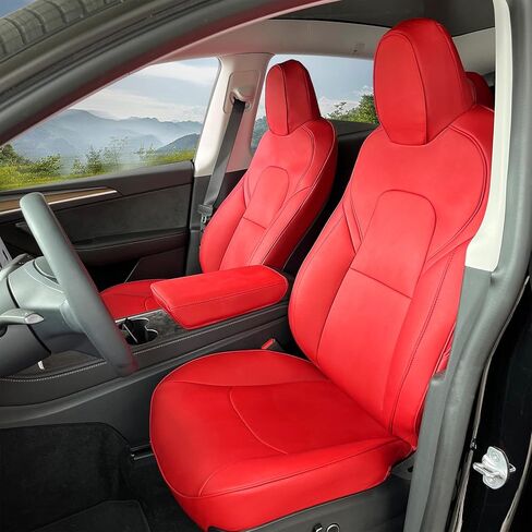 FREEMOTOR802 Car Seat Covers Fits 2017-2023 Tesla Model 3, Nappa Leather Vehicle Interior Seat Protectors Driver Passenger Front Rear 5-Seats Full Set, Pink in Saudi Arabia