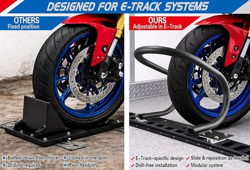 Heavy-Duty Steel 7" E-Track Motorcycle Wheel Chock,Adjustable Front Tire Stop for E-Track & X-Track Systems for Trailer & Cargo Transport Use (2 Pack) in Saudi Arabia