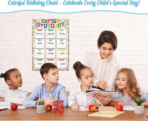 Birthday Chart for Classroom - Confetti Birthday Poster Calendar Reusable Laminated Classroom Happy Birth Day Chart Bulletin Board Decorations Back to School Teacher Supplies in Saudi Arabia