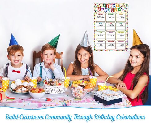 Birthday Chart for Classroom - Confetti Birthday Poster Calendar Reusable Laminated Classroom Happy Birth Day Chart Bulletin Board Decorations Back to School Teacher Supplies in Saudi Arabia