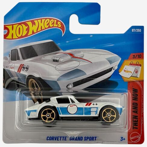 Hot Wheels - Corvette Grand Sport - JJJ58 - Then and nNow 3/12 - Short Card - White/Blue - Official Licensed Model - Classic Racing Paint - Mattel 2026 (97/250) - 1:64 in Kuwait