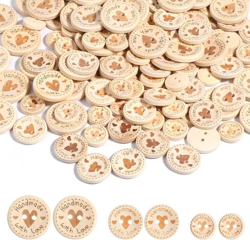 150Pcs Wooden Buttons for Crafts Handmade with Love Button 2 Holes Round Cute Craft Button for Clothing Sewing DIY Crafts Embellishment Accessories Clothes Decor (15mm/20mm/25mm in Saudi Arabia