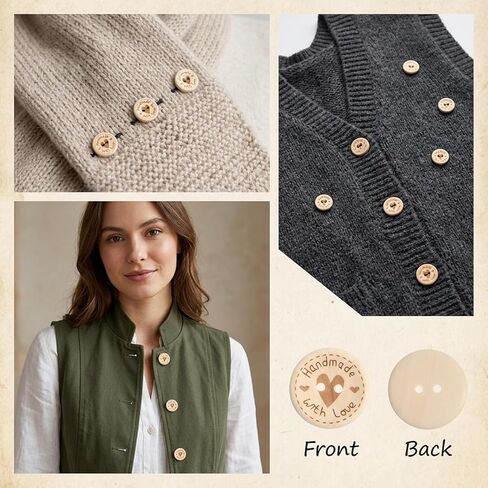 150Pcs Wooden Buttons for Crafts Handmade with Love Button 2 Holes Round Cute Craft Button for Clothing Sewing DIY Crafts Embellishment Accessories Clothes Decor (15mm/20mm/25mm in Saudi Arabia
