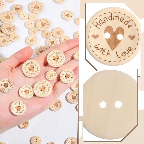 150Pcs Wooden Buttons for Crafts Handmade with Love Button 2 Holes Round Cute Craft Button for Clothing Sewing DIY Crafts Embellishment Accessories Clothes Decor (15mm/20mm/25mm in Saudi Arabia