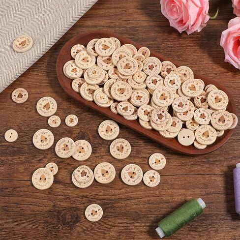 150Pcs Wooden Buttons for Crafts Handmade with Love Button 2 Holes Round Cute Craft Button for Clothing Sewing DIY Crafts Embellishment Accessories Clothes Decor (15mm/20mm/25mm in Saudi Arabia