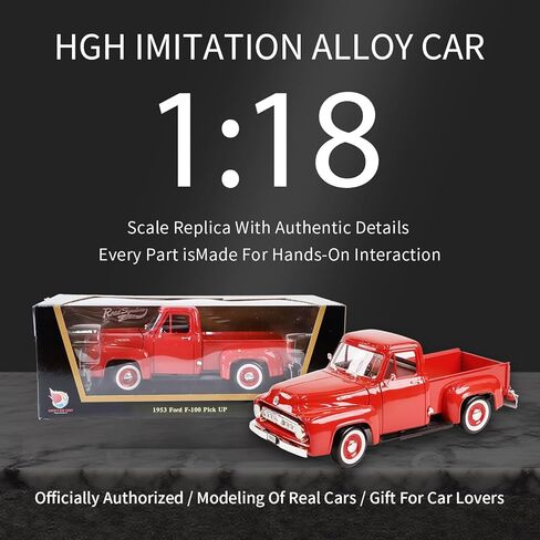 1953 Ford F-100 Pickup 1:18 Diecast Model - Iconic Driverised Classic with Curved Windshield, Opening Doors & Functional Steering Wheel, Premium Gift Box for Collectors, 14+,Red in Saudi Arabia