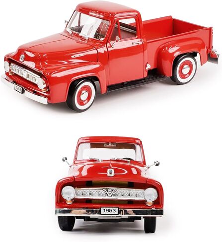1953 Ford F-100 Pickup 1:18 Diecast Model - Iconic Driverised Classic with Curved Windshield, Opening Doors & Functional Steering Wheel, Premium Gift Box for Collectors, 14+,Red in Saudi Arabia