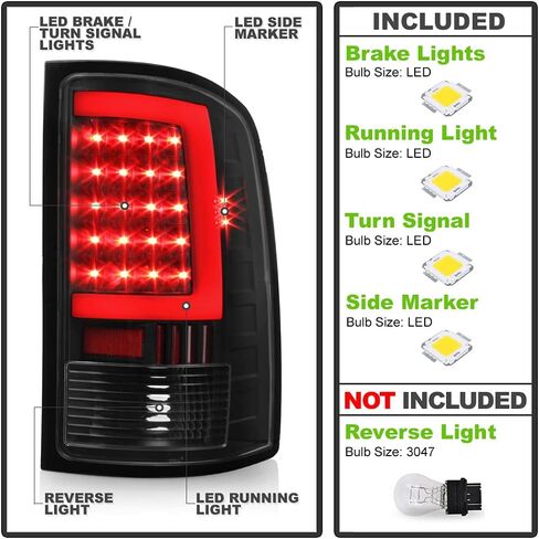 ACANII - For Black 2007-2013 GMC Sierra 1500 2500HD 3500HD LED Tube Tail Lights Brake Lamps in Kuwait