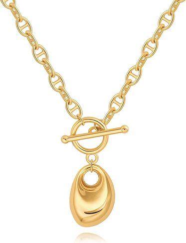 PERNNLA PEARL Dainty 18K Gold Chain Teardrop Pendant Necklace for Women Trendy Cute Toggle Necklace Minimalist Jewelry in Saudi Arabia