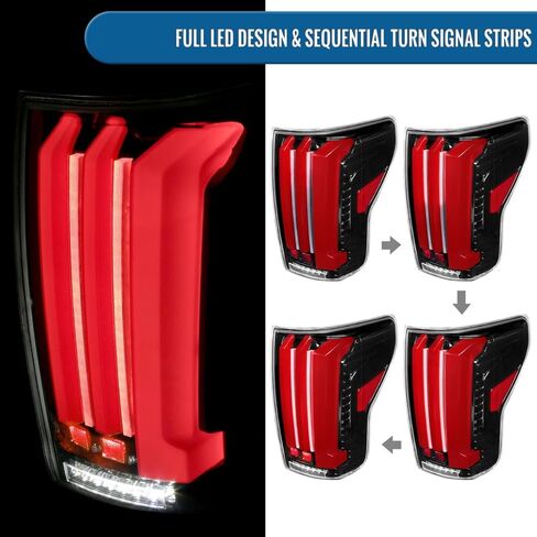 Ronnin - Fits 2007-2013 Toyota Tundra Pickup Truck Full LED Tail Lights Integrated Brake and Sequential Turn Signals + Animated Startup Effect Parking Assembly Pair | Glossy Black in Kuwait