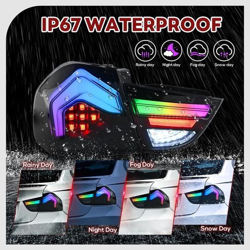 Tail Lights for 2009-2012 BMW 3-Series E90 328i 335i 4dr Sedan Taillights with Star-up Animation Multicolor DRL Amber Sequential Turn Signal Rear Back Lamp(APP Control, 1 Pair) in Saudi Arabia