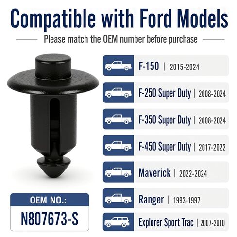 10Pcs Compatible with Ford F150 F250 F350 Super Duty Tailgate Molding Rivet Retainers Clips (Black,10Pcs) in Saudi Arabia