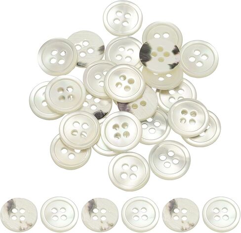 Natural Shell Sewing Buttons, 4 Holes Mother of Pearl Shell Round Sewing Buttons - Fitting for (Sewing/DIY Crafts/Shirts/Clothes/Decorations) 11.5 mm & 25 Pack & White/Blue in Saudi Arabia