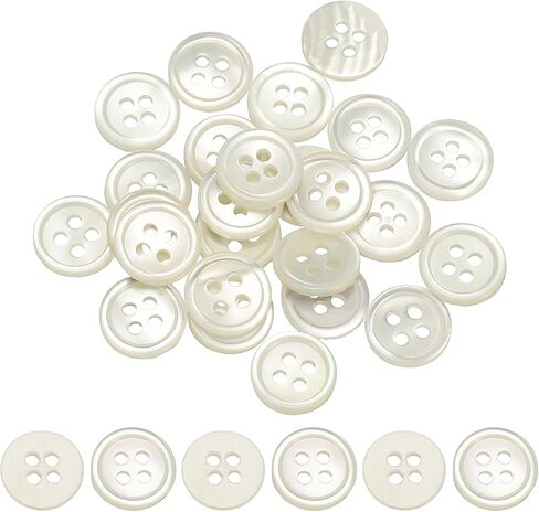 Natural Shell Sewing Buttons, 4 Holes Mother of Pearl Shell Round Sewing Buttons - Fitting for (Sewing/DIY Crafts/Shirts/Clothes/Decorations) 11.5 mm & 25 Pack & White/Blue in Saudi Arabia