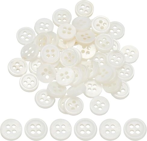 Natural Shell Sewing Buttons, 4 Holes Mother of Pearl Shell Round Sewing Buttons - Fitting for (Sewing/DIY Crafts/Shirts/Clothes/Decorations) 11.5 mm & 25 Pack & White/Blue in Saudi Arabia