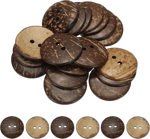 Natural Coconut Shell Buttons, 2 Holes Wooden Buttons - Fitting for (Sewing - DIY Crafts - Decorations - Shirt Clothing) 20 Pcs & 40 mm & Brown in Saudi Arabia