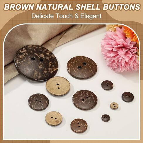 Natural Coconut Shell Buttons, 2 Holes Wooden Buttons - Fitting for (Sewing - DIY Crafts - Decorations - Shirt Clothing) 20 Pcs & 40 mm & Brown in Saudi Arabia
