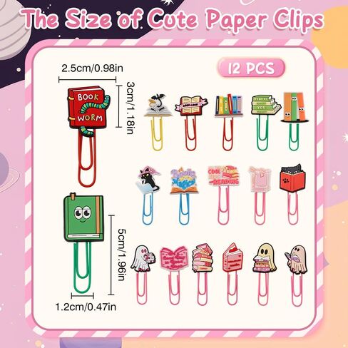 Cute Paper Clips for Bookish Gifts for Book Lovers 18 PCS Fancy Paper Clips Office Bookworm Gifts Supplies Cute School Supplies Bookmarks for Book Lovers Study Stuff in Saudi Arabia