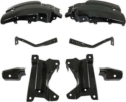 Front Bumper Chrome Steel + Grille + Lower Valance + Extension Textured + End Caps + Brackets Left & Right Side Direct Replacement Compatible With 2007-2013 Chevrolet Silverado 1500 in Saudi Arabia