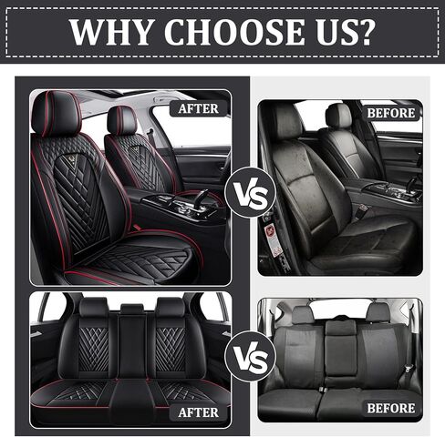 Car Seat Covers Full Set for MINI Countryman 2013-2026, Anti-Slip Full Coverage Car Seat Covers, Waterproof Nappa Leather Car Seat Cover Sets(5 Seats/Black Red) in Saudi Arabia
